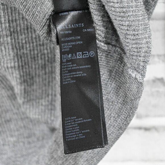 ALL SAINTS Men's Mode Open Cardigan Grey Merino wool size Medium - Picture 7 of 7